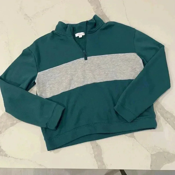 Colsie Fleece Quarter Zip Pullover Sweatshirt Two Tone Teal Gray Women’s Medium - Picture 1 of 5